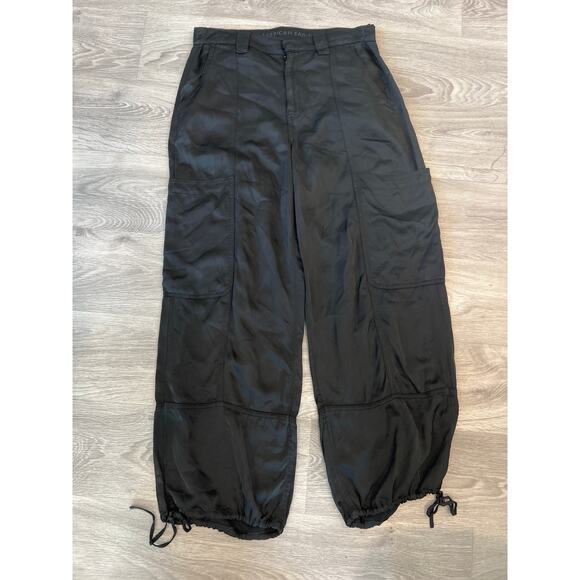 American Eagle size 10 black silky joggers pants - Picture 1 of 3
